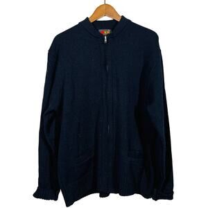 Vintage 90s SFKM Full Zip Sweater Knit Jacket Navy Wear Dated - XL